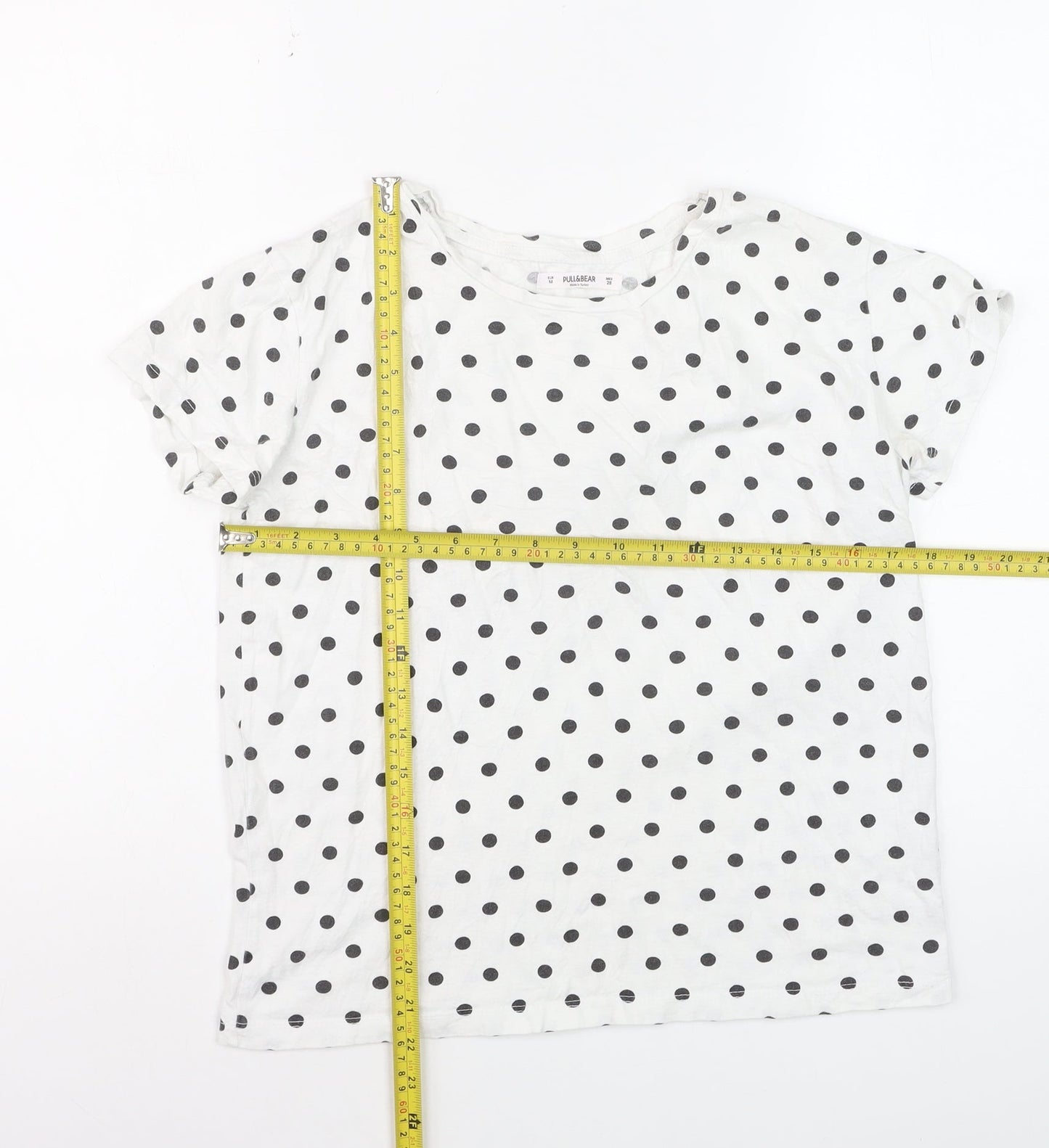 Pull&Bear Womens White Polka Dot Cotton Basic T-Shirt Size 12
