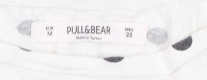 Pull&Bear Womens White Polka Dot Cotton Basic T-Shirt Size 12