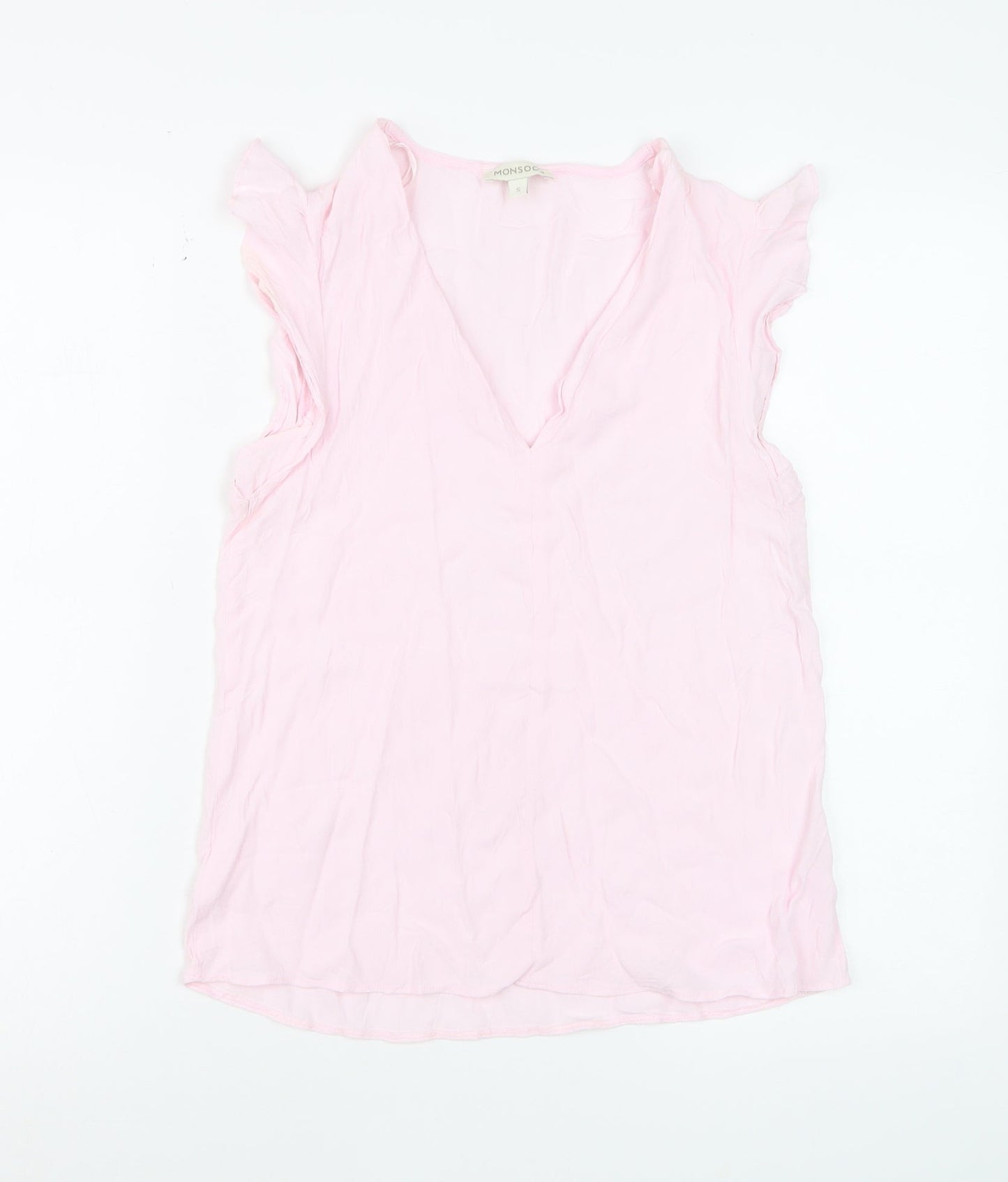 Monsoon Women Pink Sleeveless V-Neck Ruffle Camisole Blouse S