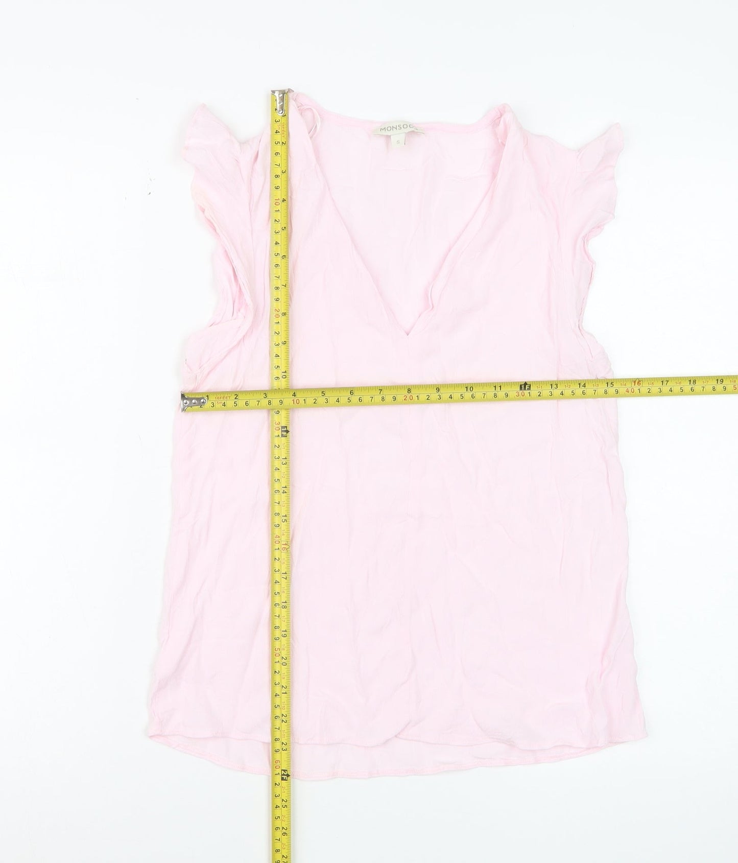 Monsoon Women Pink Sleeveless V-Neck Ruffle Camisole Blouse S