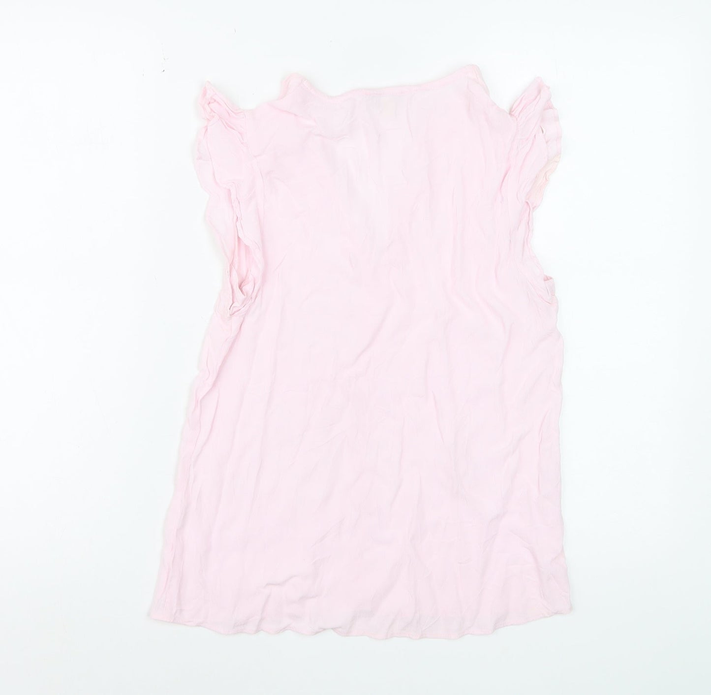 Monsoon Women Pink Sleeveless V-Neck Ruffle Camisole Blouse S
