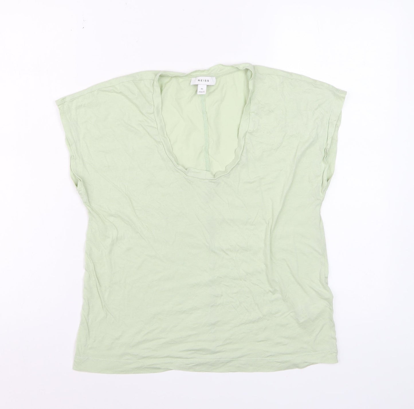Reiss Womens Green XS Basic Cotton Lyocell Scoop Neck T-Shirt