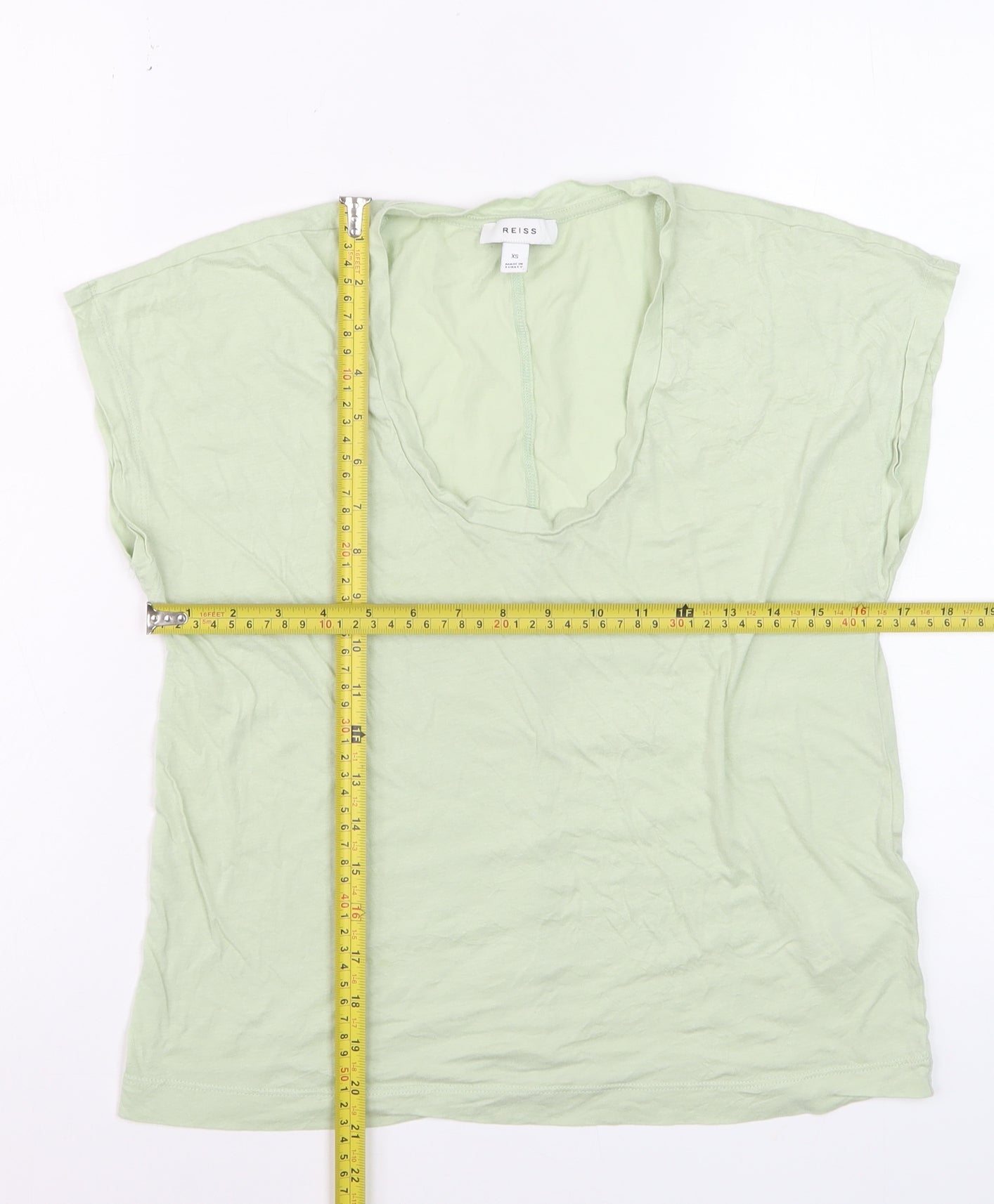 Reiss Womens Green XS Basic Cotton Lyocell Scoop Neck T-Shirt