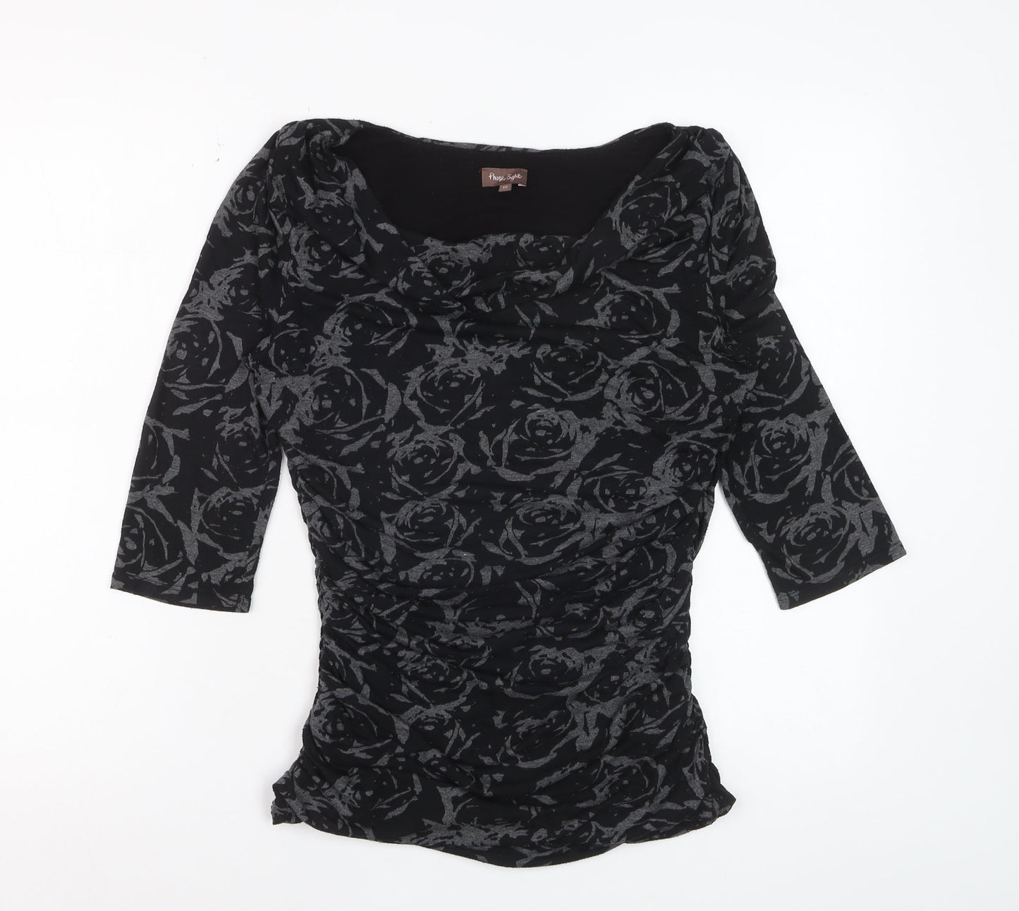Phase Eight Women’s Black Floral Cowl Neck Tunic Blouse Size 12