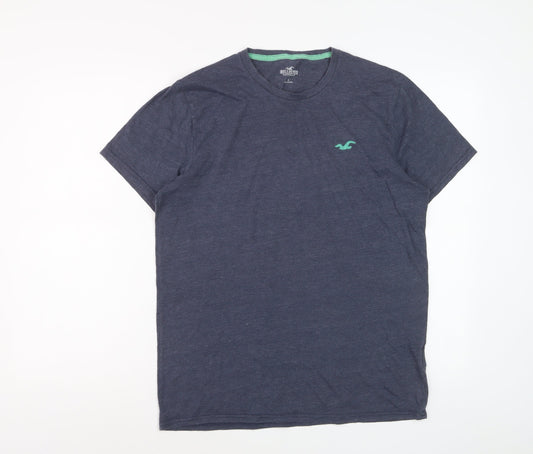 Hollister Men Blue Crew Neck Short Sleeve Cotton Blend T-Shirt M