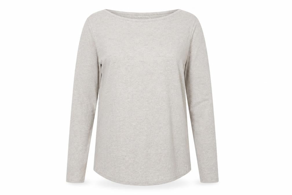 FatFace Womens Beige Long Sleeve Cotton Elastane Basic T-Shirt Size 14