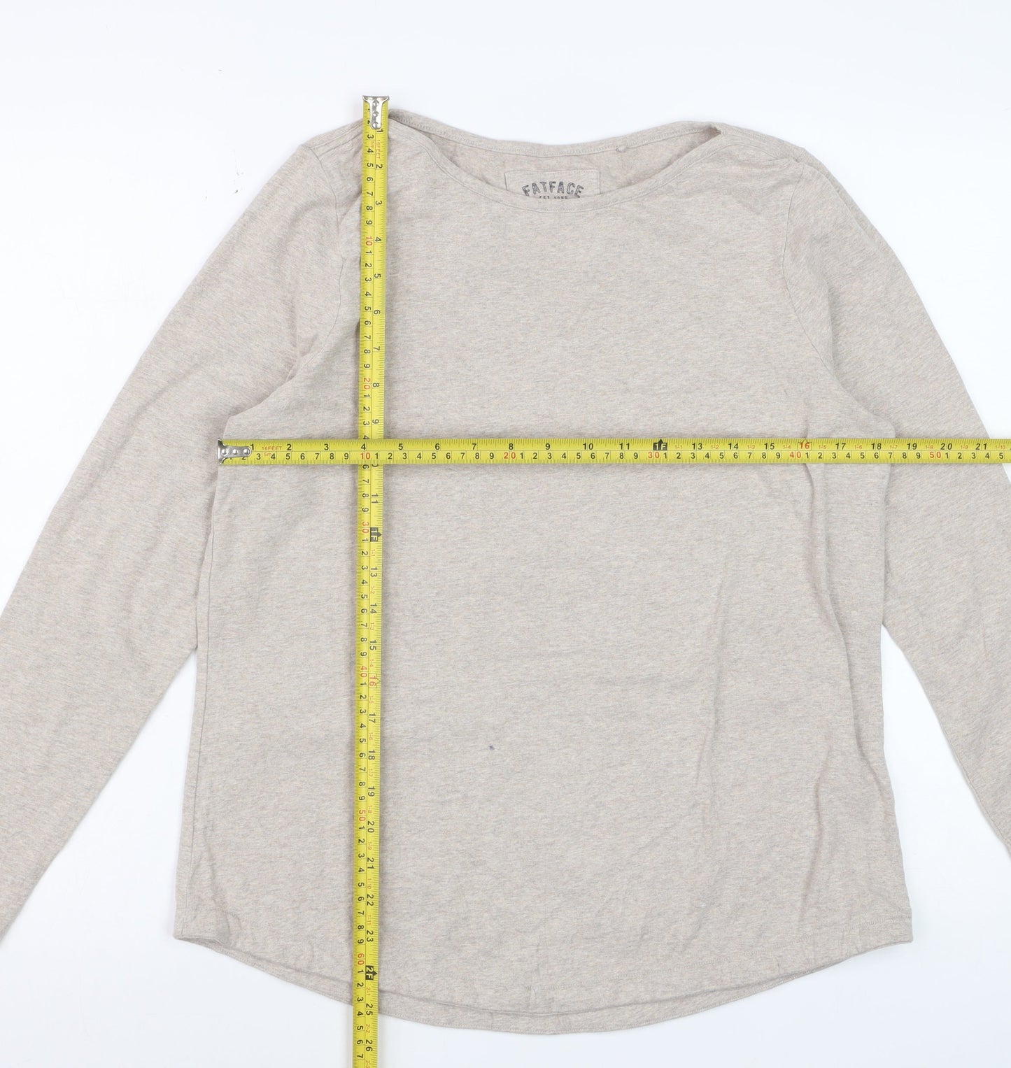 FatFace Womens Beige Long Sleeve Cotton Elastane Basic T-Shirt Size 14