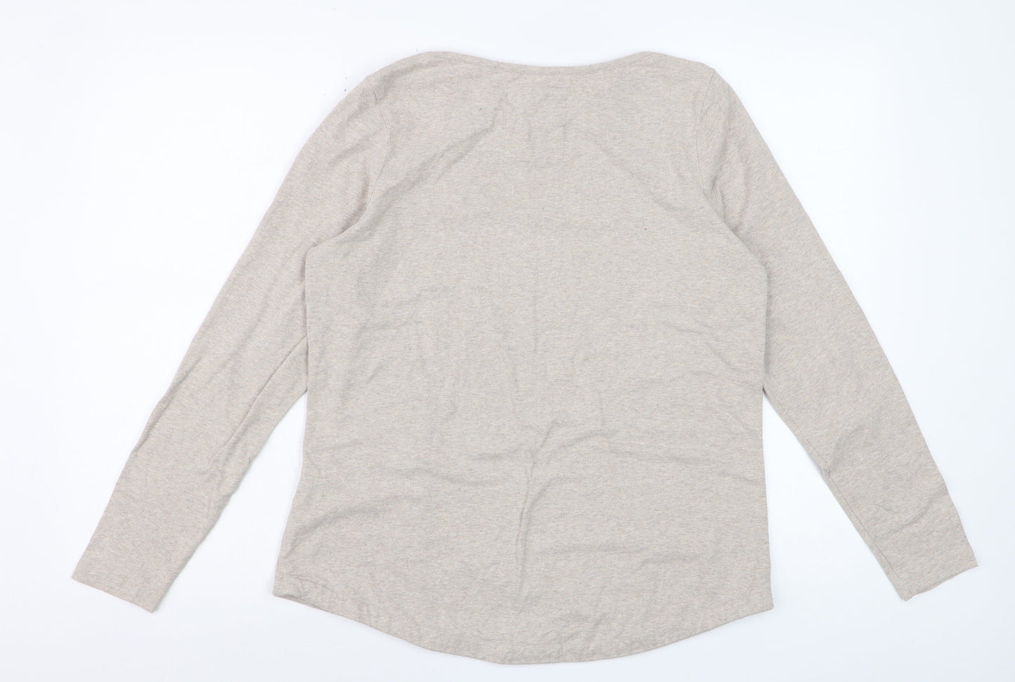 FatFace Womens Beige Long Sleeve Cotton Elastane Basic T-Shirt Size 14