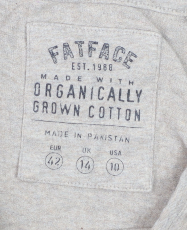 FatFace Womens Beige Long Sleeve Cotton Elastane Basic T-Shirt Size 14