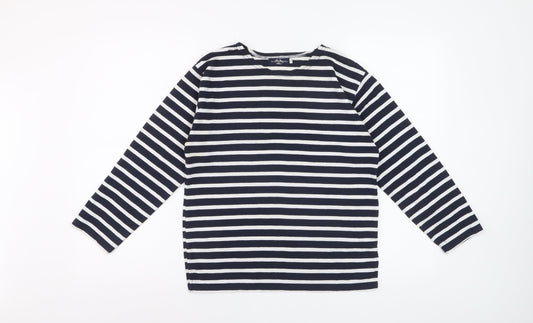 Les Trois Dauphins Women's Blue Striped Cotton Long Sleeve Top Size 12