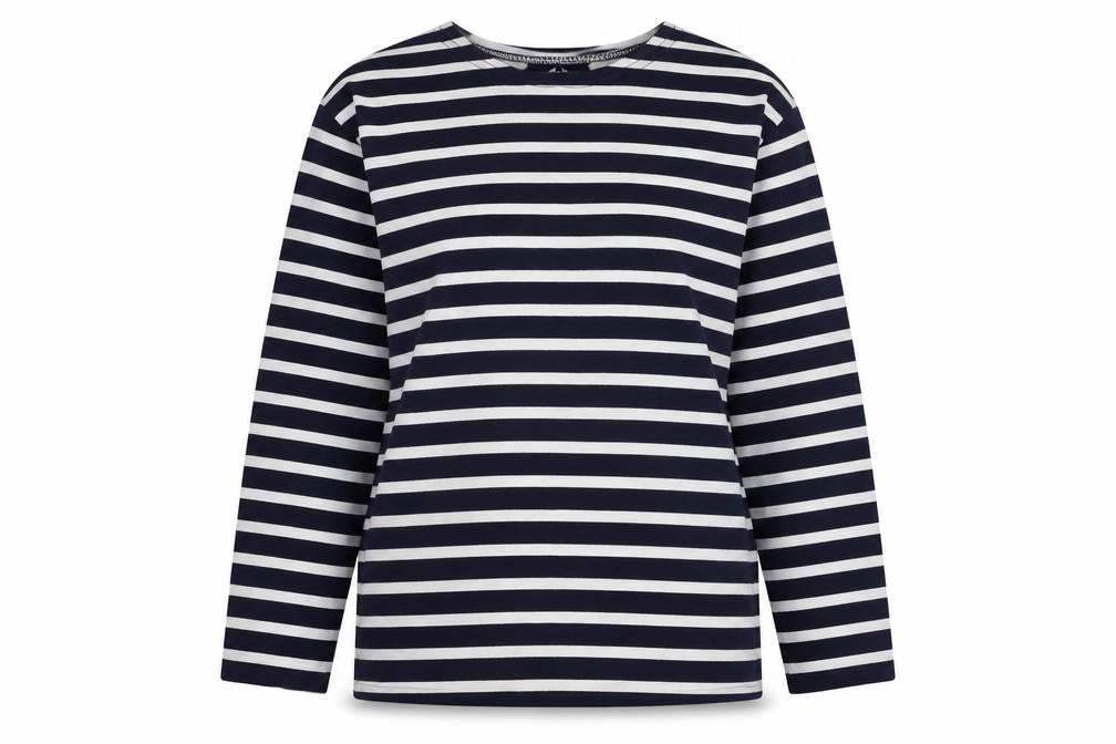 Les Trois Dauphins Women's Blue Striped Cotton Long Sleeve Top Size 12