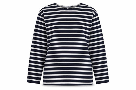 Les Trois Dauphins Women's Blue Striped Cotton Long Sleeve Top Size 12