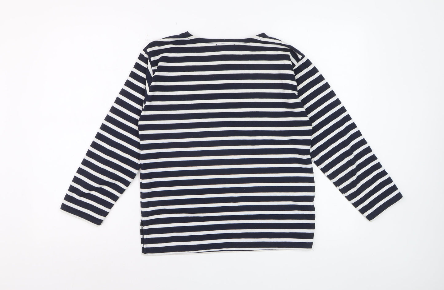 Les Trois Dauphins Women's Blue Striped Cotton Long Sleeve Top Size 12