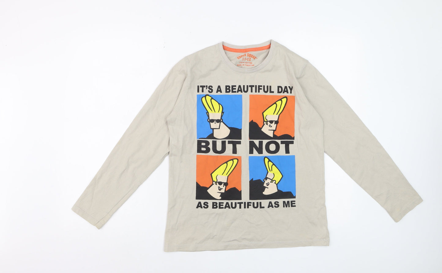 Super Squad Boys Beige Johnny Bravo Long Sleeve Graphic T-Shirt 11-12 Years