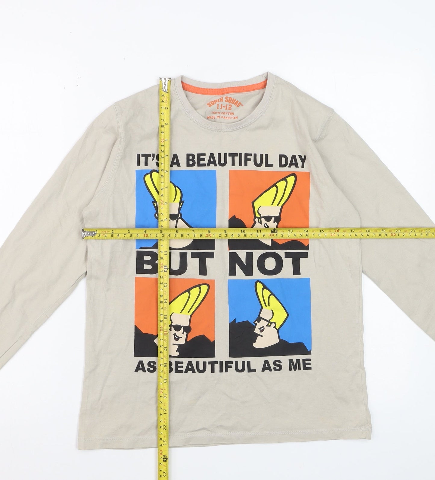 Super Squad Boys Beige Johnny Bravo Long Sleeve Graphic T-Shirt 11-12 Years