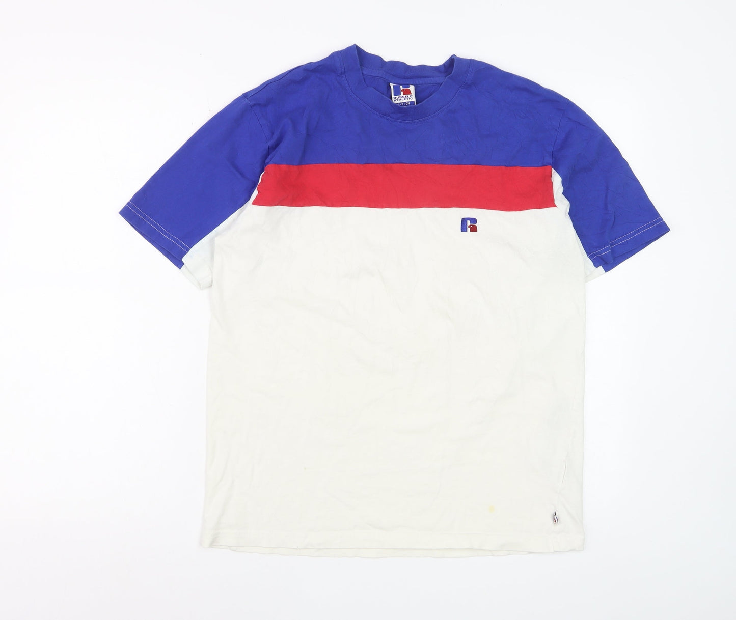 Russell Athletic Men's Blue Red White Crew Neck Short Sleeve T-Shirt Size S
