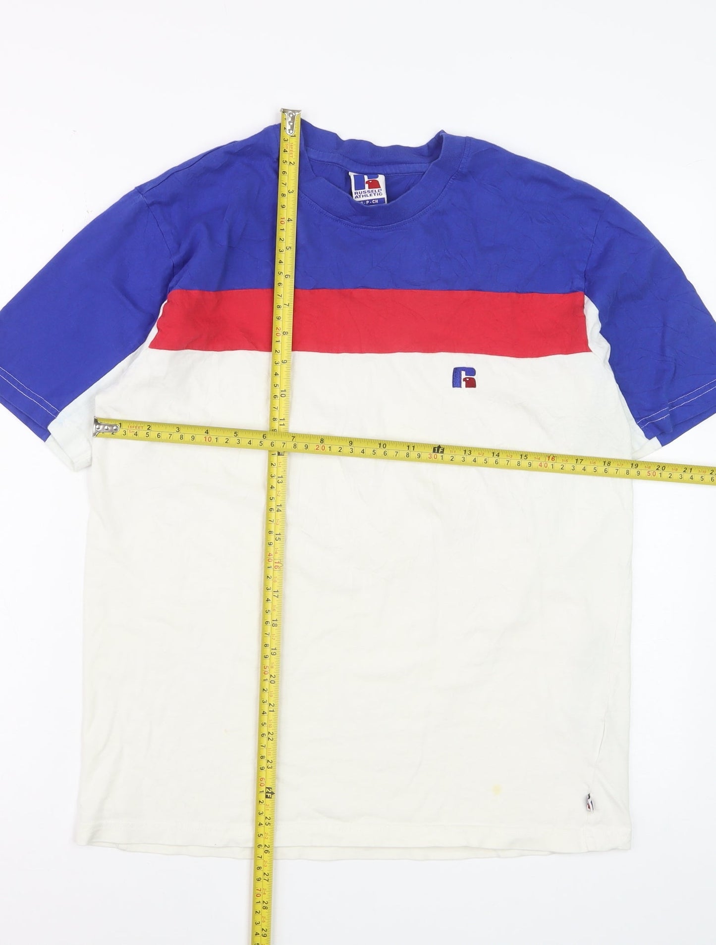 Russell Athletic Men's Blue Red White Crew Neck Short Sleeve T-Shirt Size S