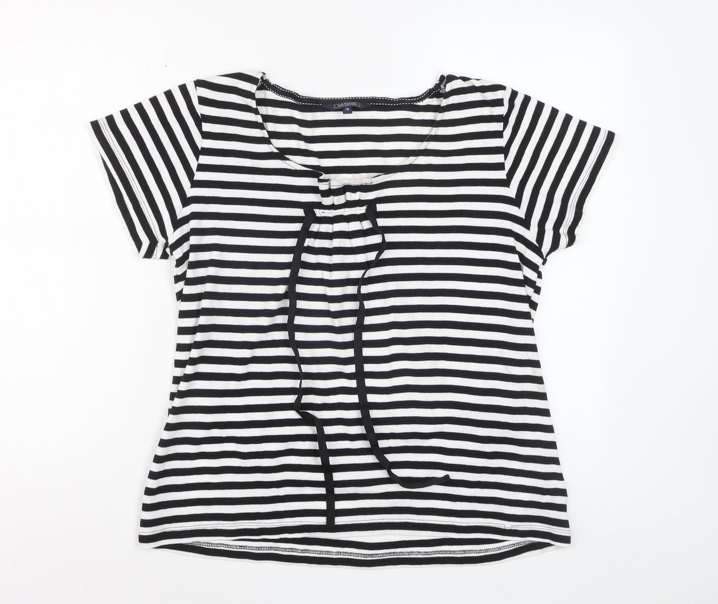 Maine New England Women’s Black White Striped Cotton T-Shirt Size 16
