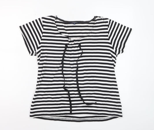 Maine New England Women’s Black White Striped Cotton T-Shirt Size 16