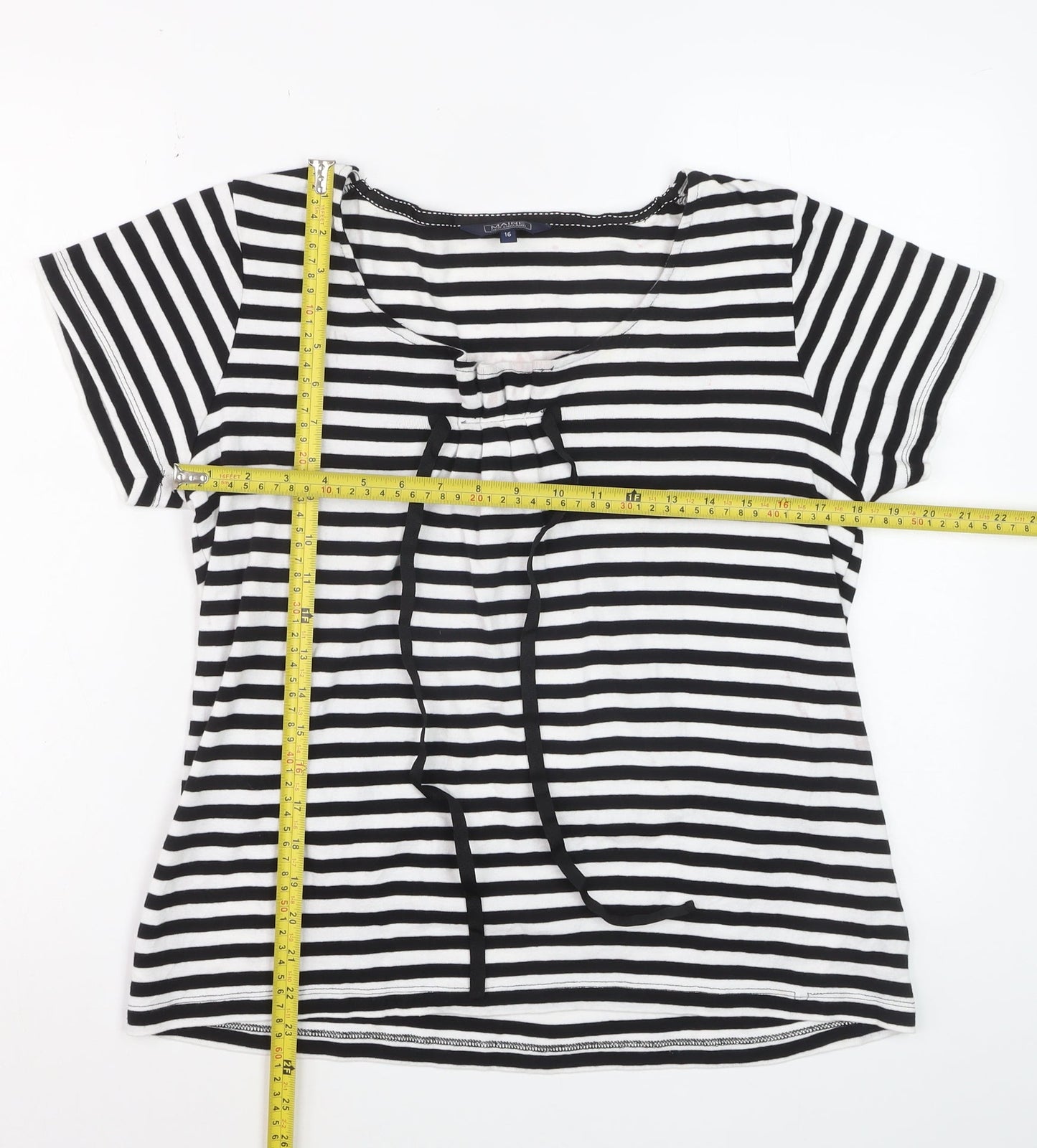 Maine New England Women’s Black White Striped Cotton T-Shirt Size 16