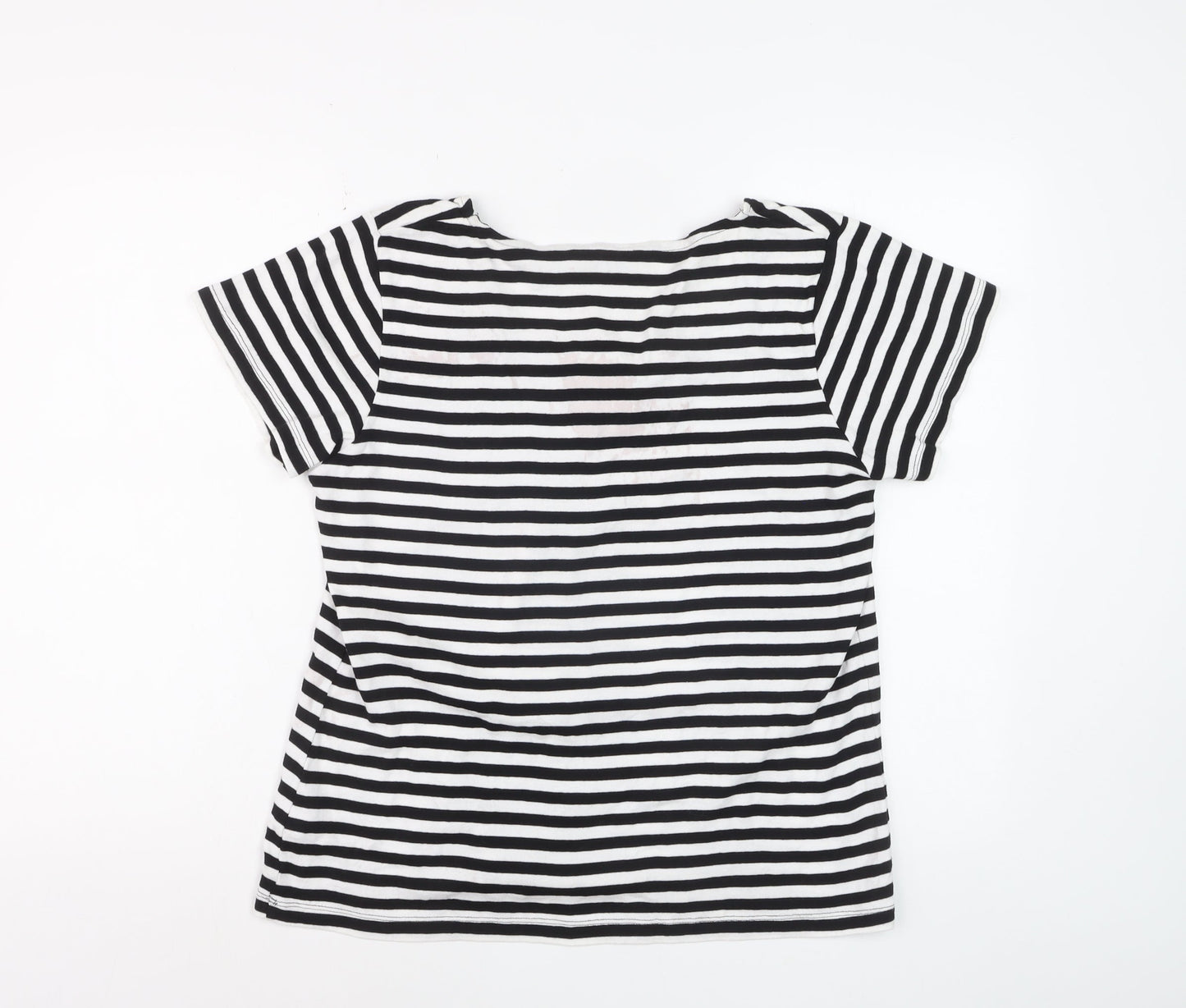 Maine New England Women’s Black White Striped Cotton T-Shirt Size 16