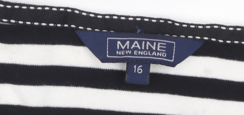 Maine New England Women’s Black White Striped Cotton T-Shirt Size 16