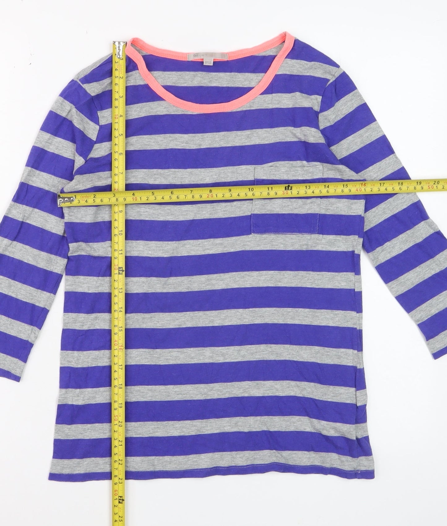 Gap Women Blue Grey Striped Jersey 3/4 Sleeve T-Shirt XS