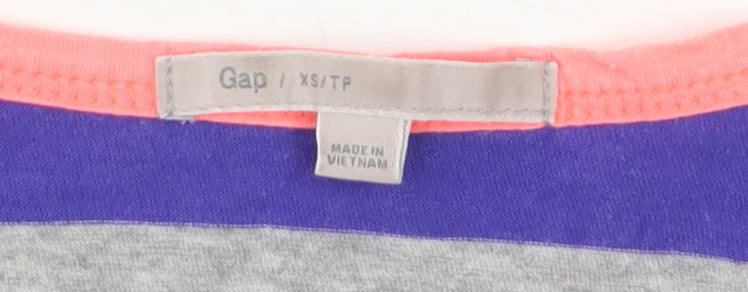 Gap Women Blue Grey Striped Jersey 3/4 Sleeve T-Shirt XS