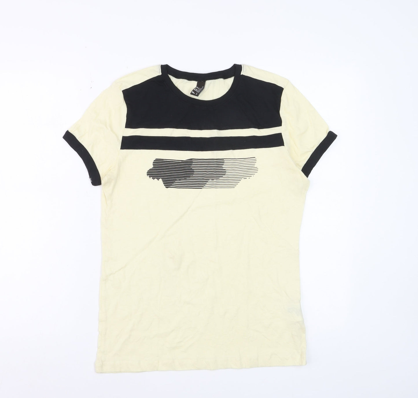 FOX Women's Beige and Black Colourblock Cotton T-Shirt Size S