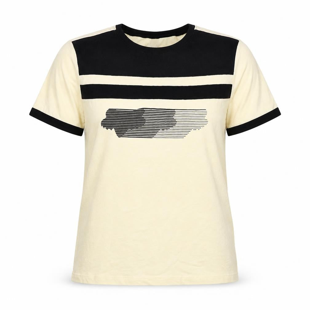 FOX Women's Beige and Black Colourblock Cotton T-Shirt Size S