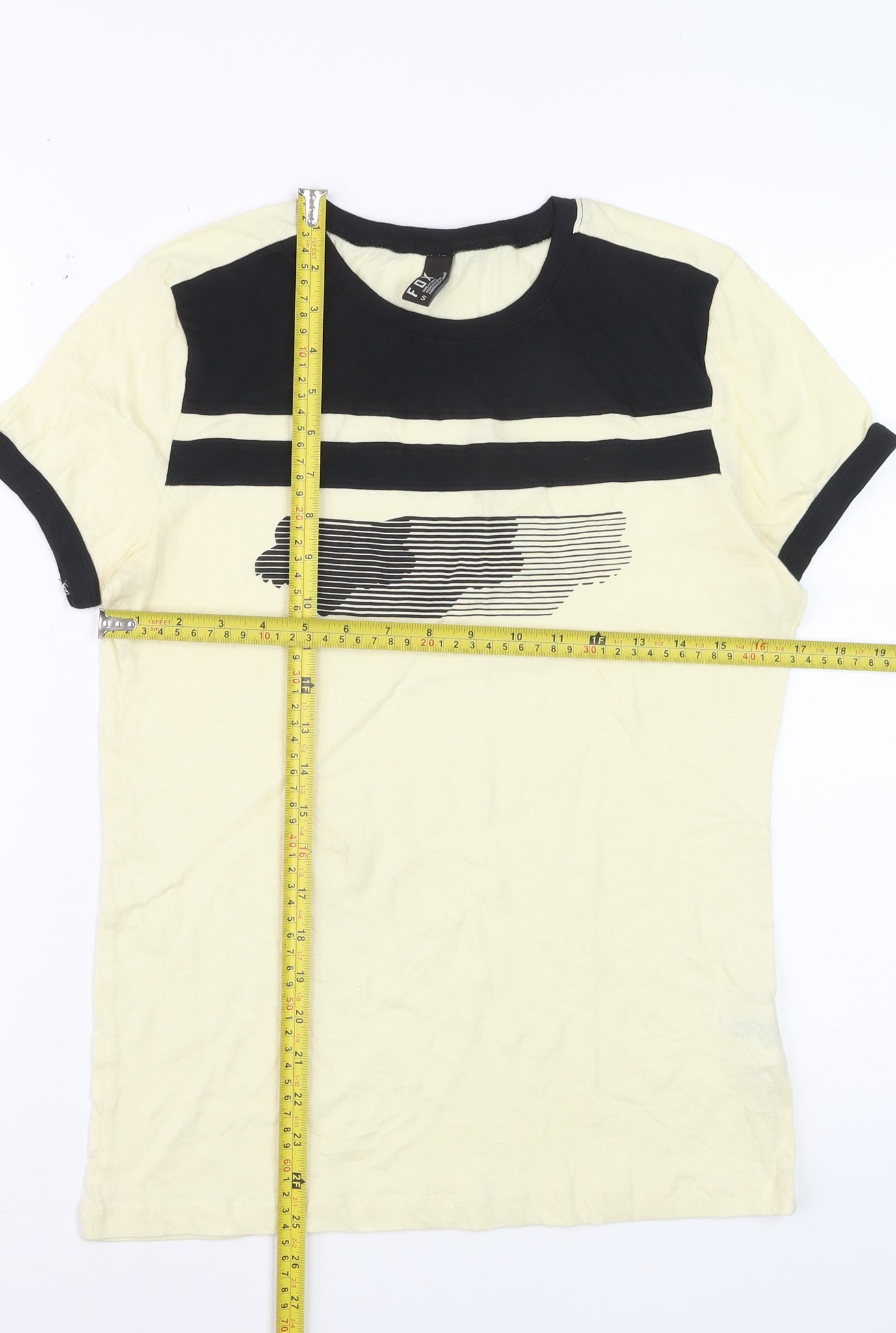 FOX Women's Beige and Black Colourblock Cotton T-Shirt Size S