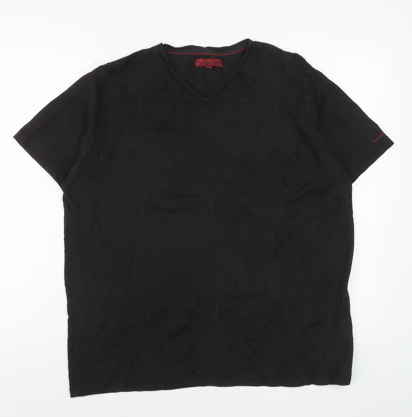 John Richmond Men Black L V-Neck Short Sleeve Cotton T-Shirt