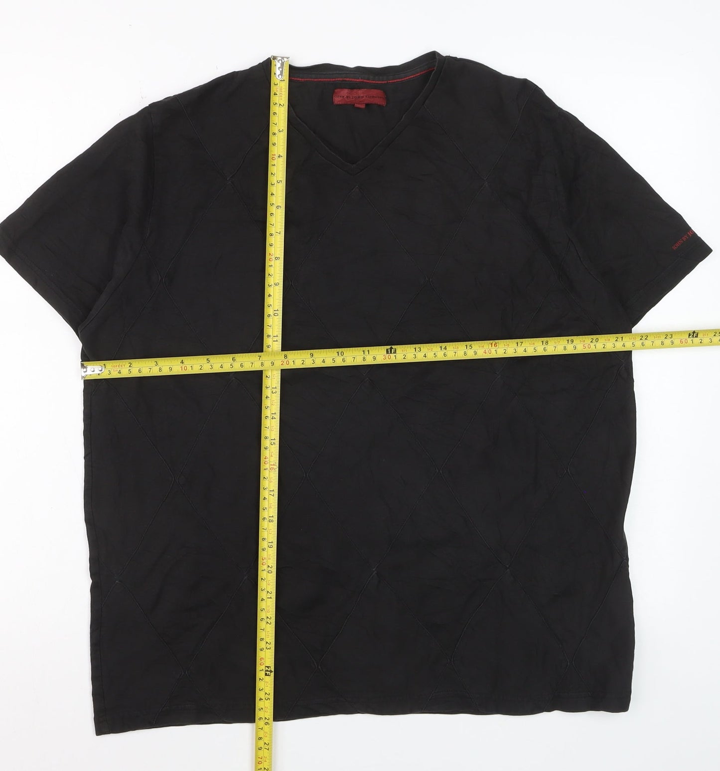 John Richmond Men Black L V-Neck Short Sleeve Cotton T-Shirt