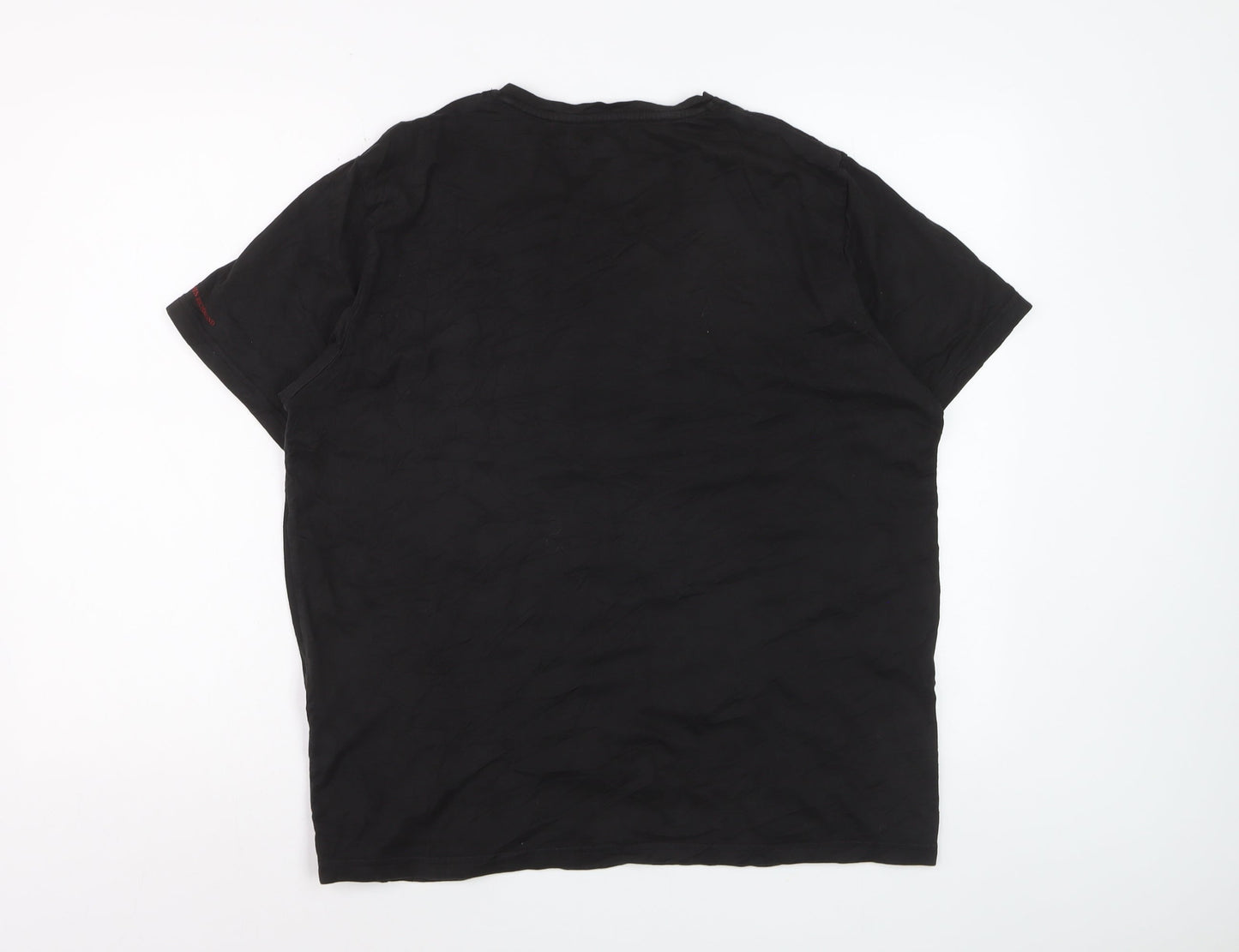 John Richmond Men Black L V-Neck Short Sleeve Cotton T-Shirt