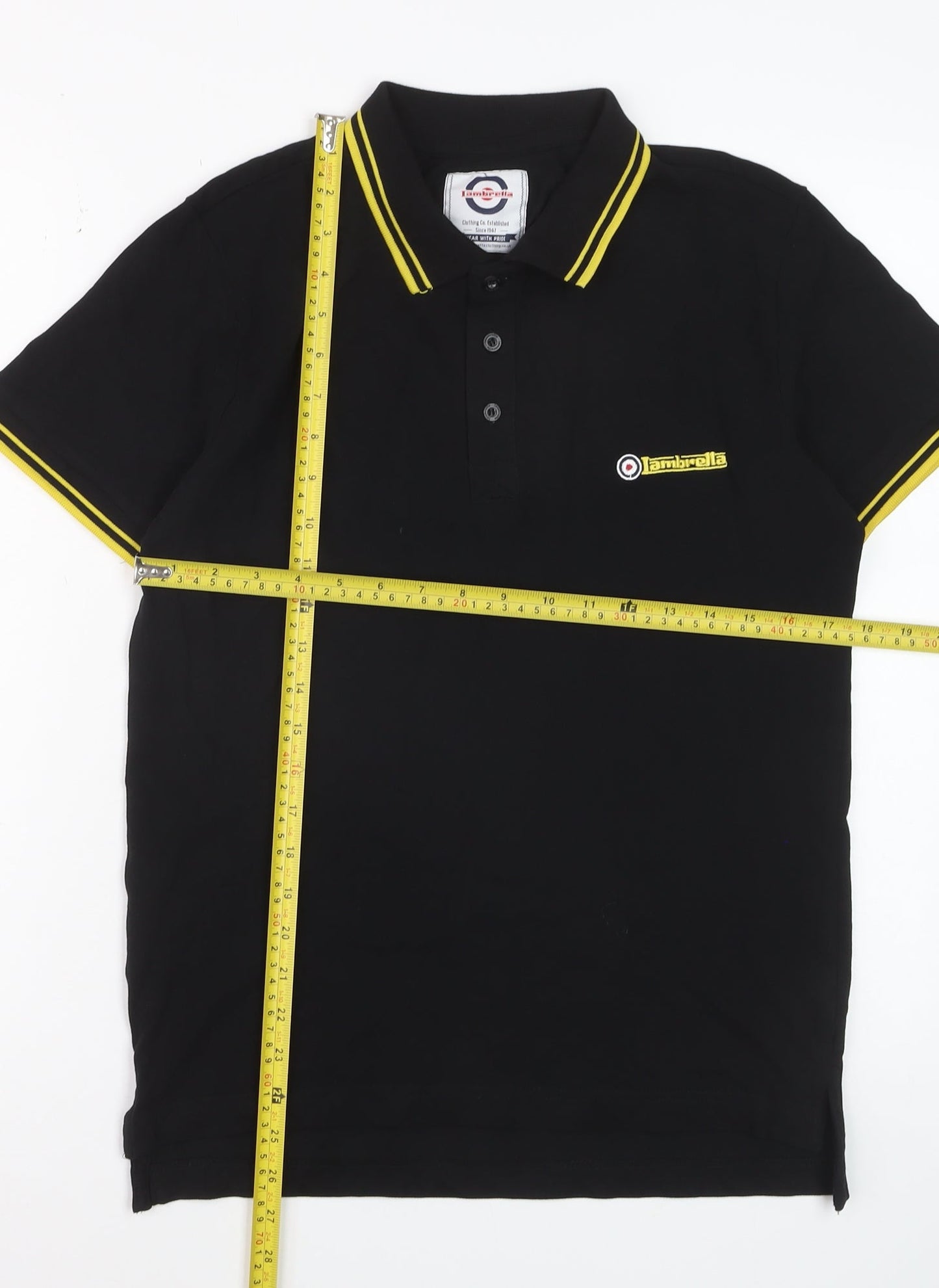 Lambretta Men's Black Small Polo Shirt Retro Cotton Short Sleeve