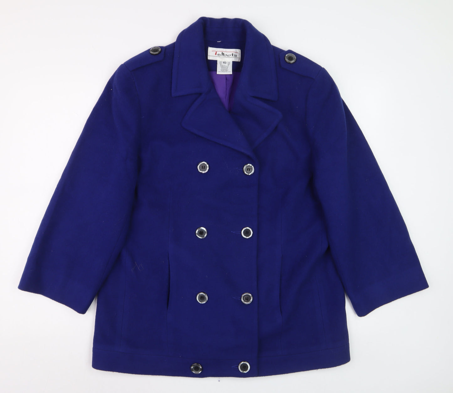 Talbots Women's Blue Wool Pea Coat Size 10 Double-Breasted Classic