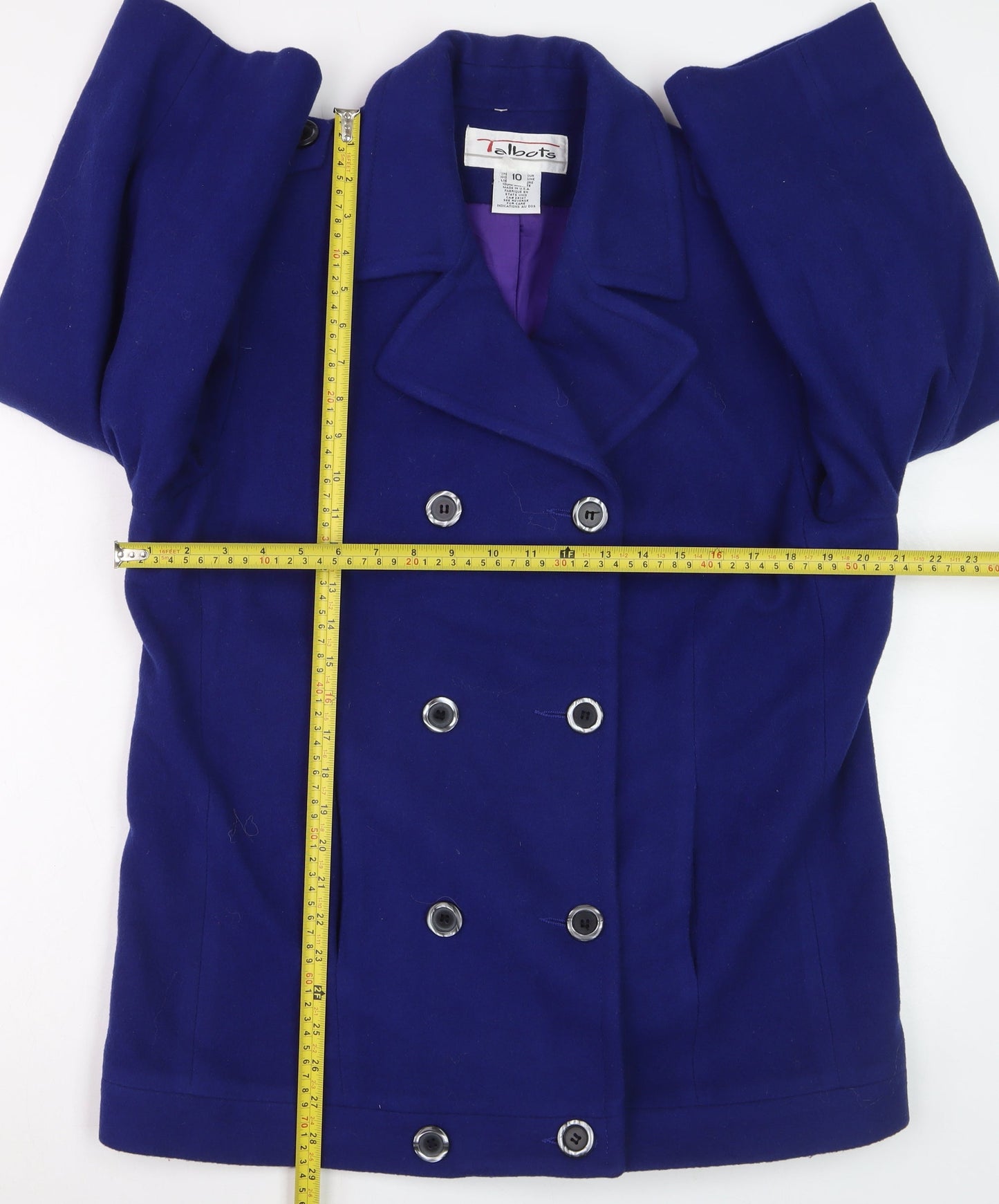 Talbots Women's Blue Wool Pea Coat Size 10 Double-Breasted Classic