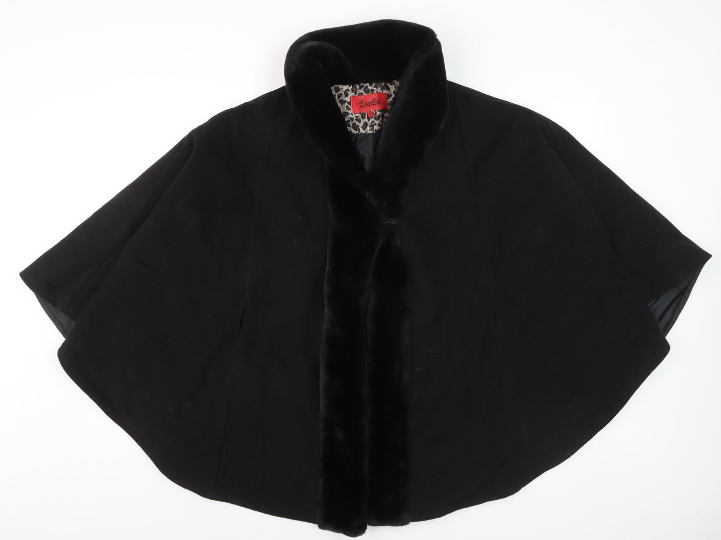 Excelled Collection Women's Black Fur Trim Cape L