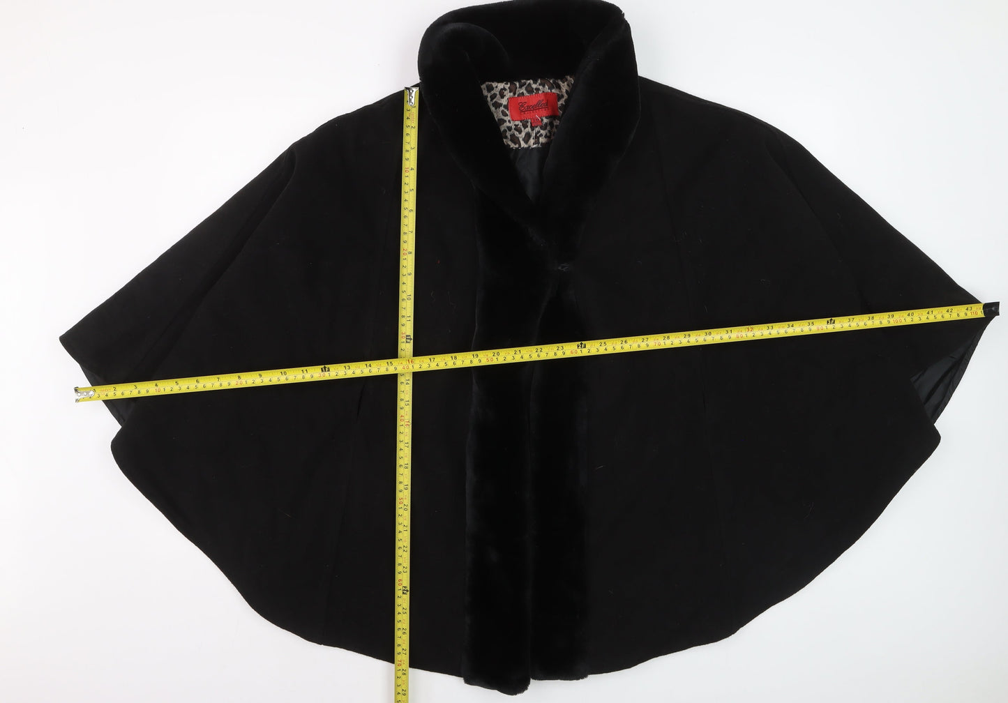 Excelled Collection Women's Black Fur Trim Cape L