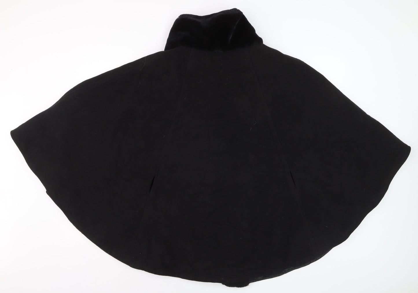 Excelled Collection Women's Black Fur Trim Cape L