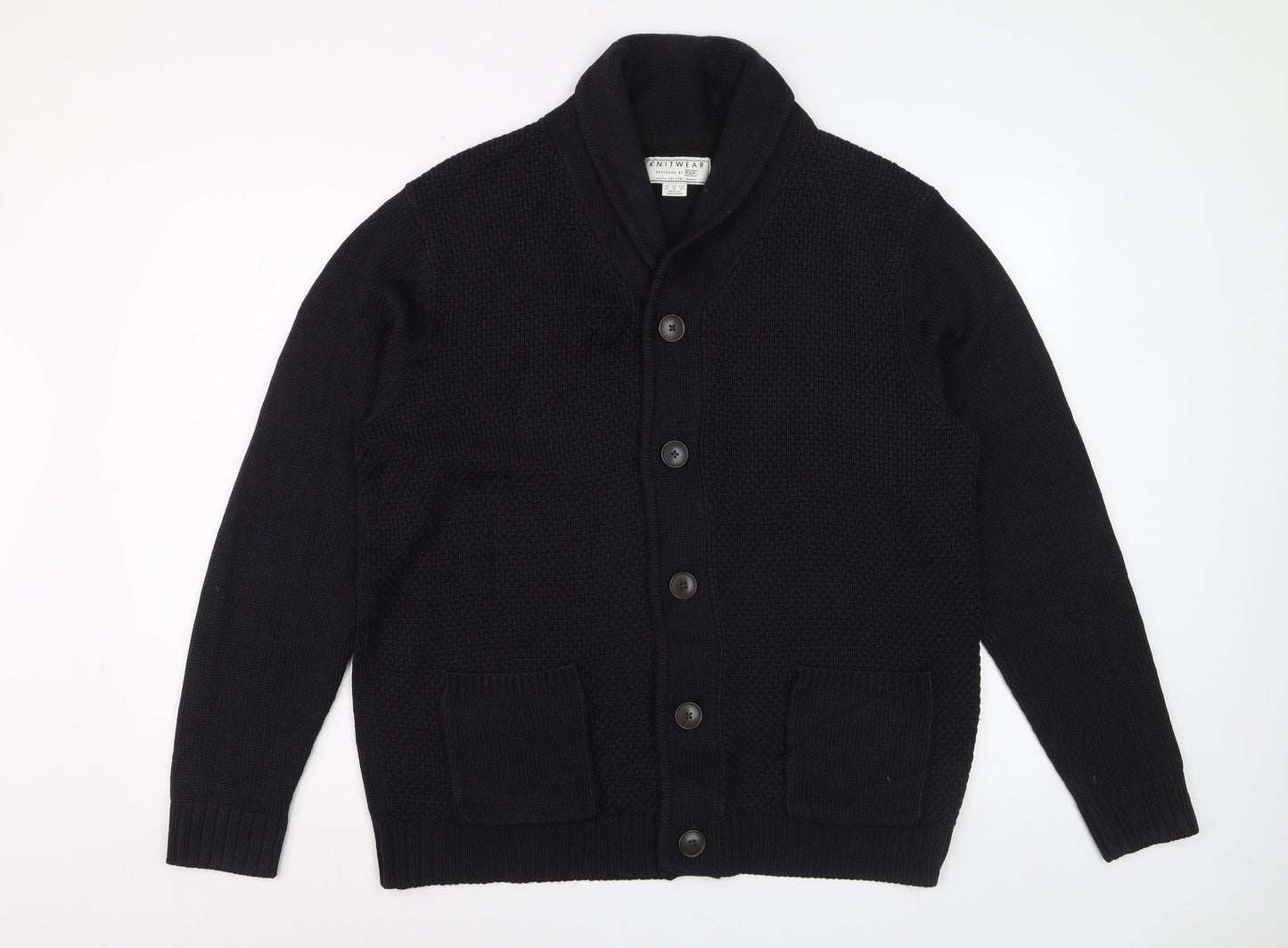 F&F Men's Black XL Chunky Knit Acrylic Cardigan with Pockets