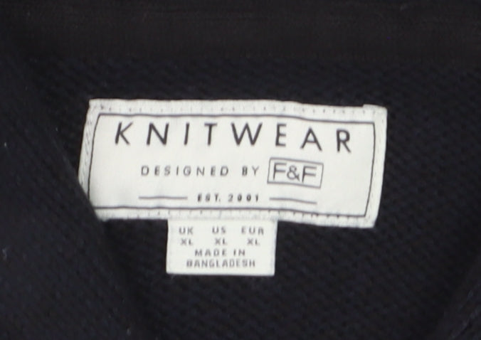 F&F Men's Black XL Chunky Knit Acrylic Cardigan with Pockets