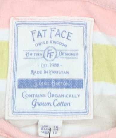 Fat Face Women’s Multicoloured Striped Long Sleeve Cotton T-Shirt Size 12