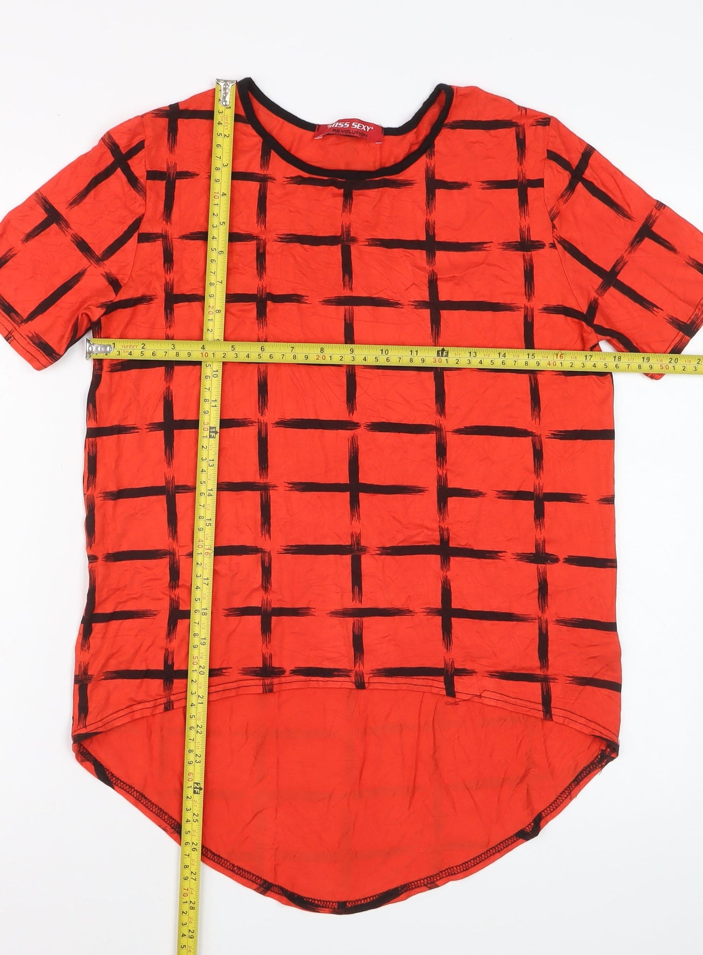 Miss Sexy Women’s Red Check Stretch Jersey T-Shirt M