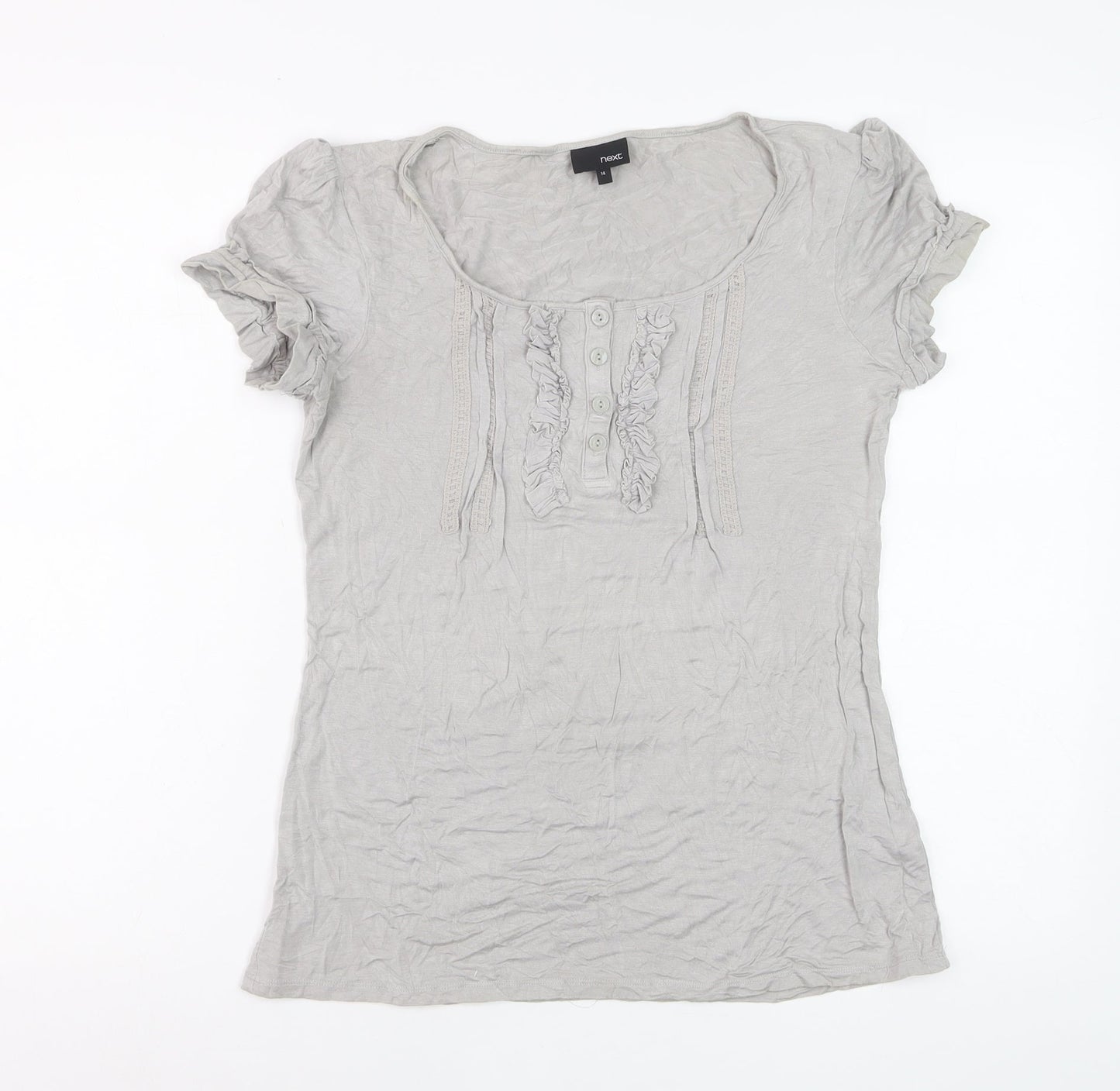 Next Women’s Grey Ruffle Button Jersey T-Shirt Size 14