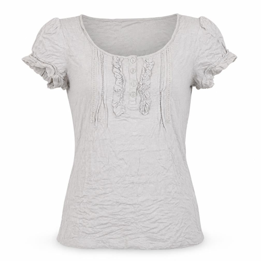 Next Women’s Grey Ruffle Button Jersey T-Shirt Size 14