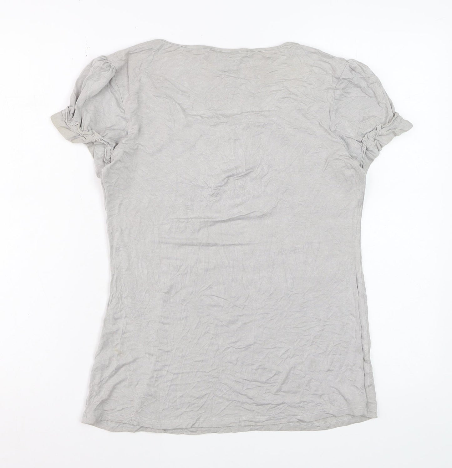 Next Women’s Grey Ruffle Button Jersey T-Shirt Size 14