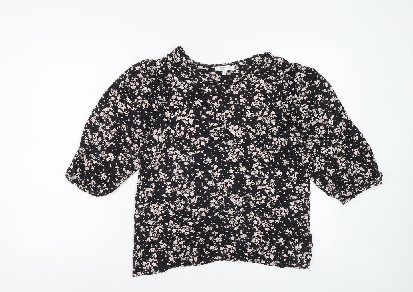 Principles Petite Women Black Floral Tunic Blouse Size 14