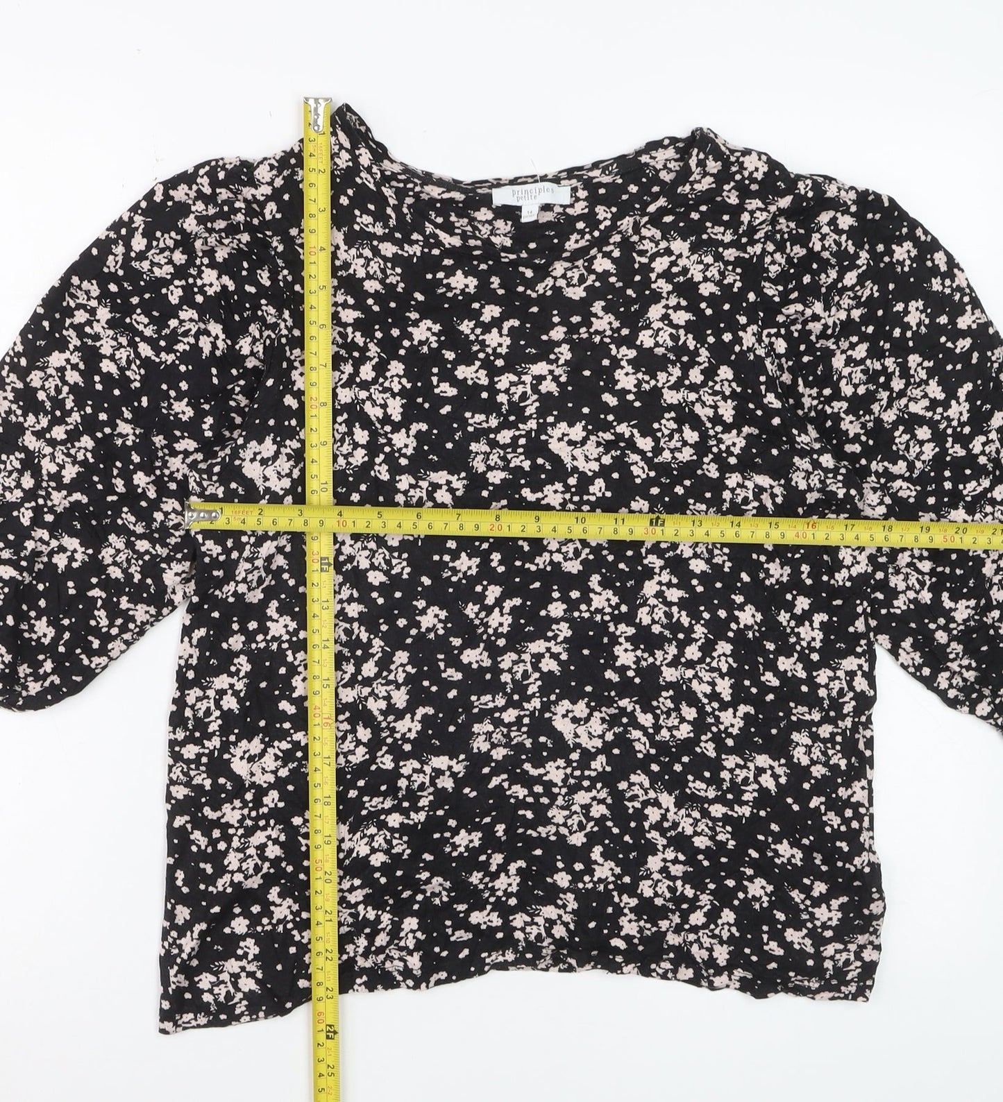 Principles Petite Women Black Floral Tunic Blouse Size 14