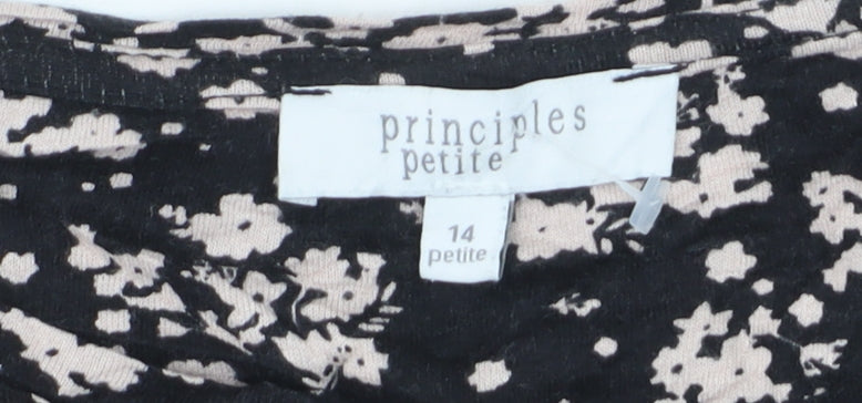Principles Petite Women Black Floral Tunic Blouse Size 14